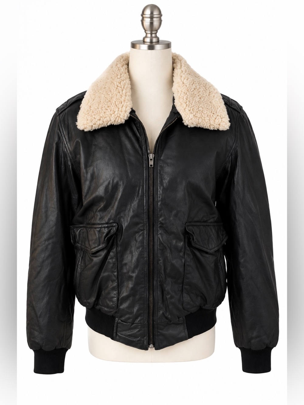 Scully Black Leather Aviator Bomber Jacket Sherpa Collar Vintage Flight Coat